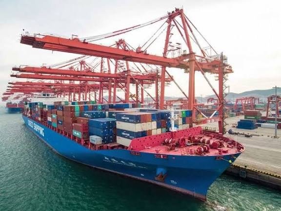 Container ship at a port