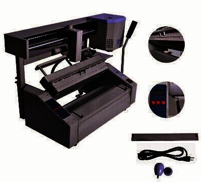 Book binding machine with close-ups of its parts