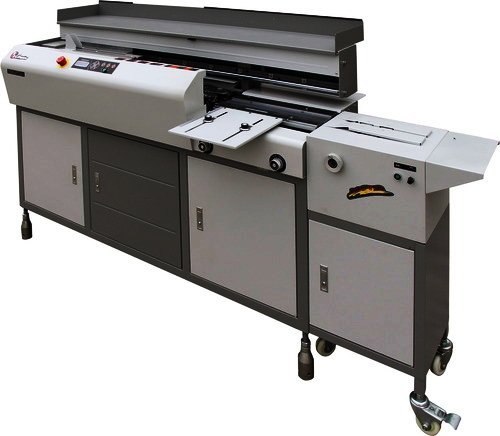 Perfect binding machine with control panel, on wheels