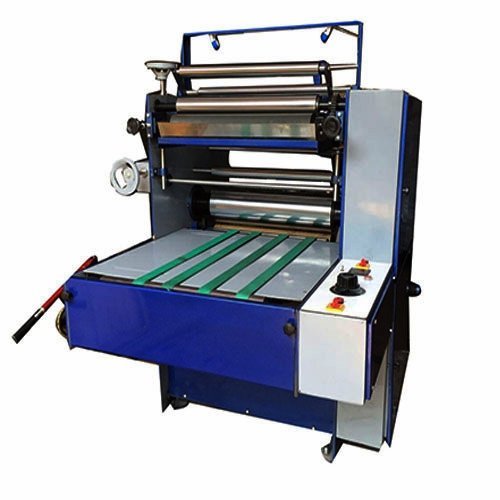 Blue and white lamination machine with feed belt