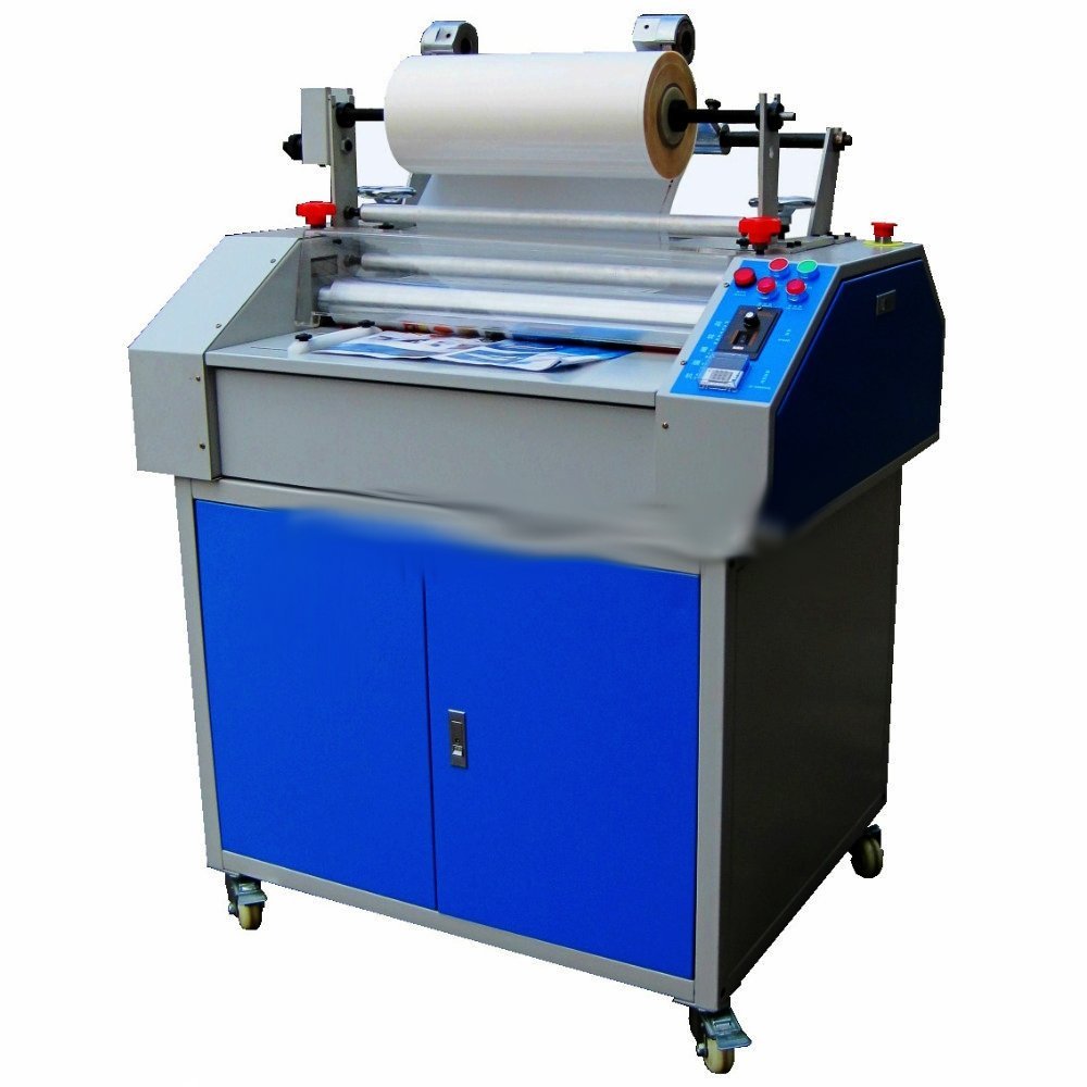 Thermal lamination machine on a blue cabinet