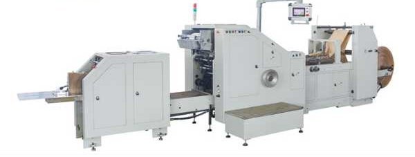 Automatic paper bag making machine with roll feed