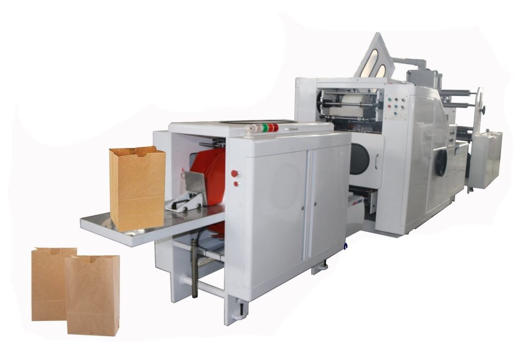 Square-bottom paper bag machine with finished bags