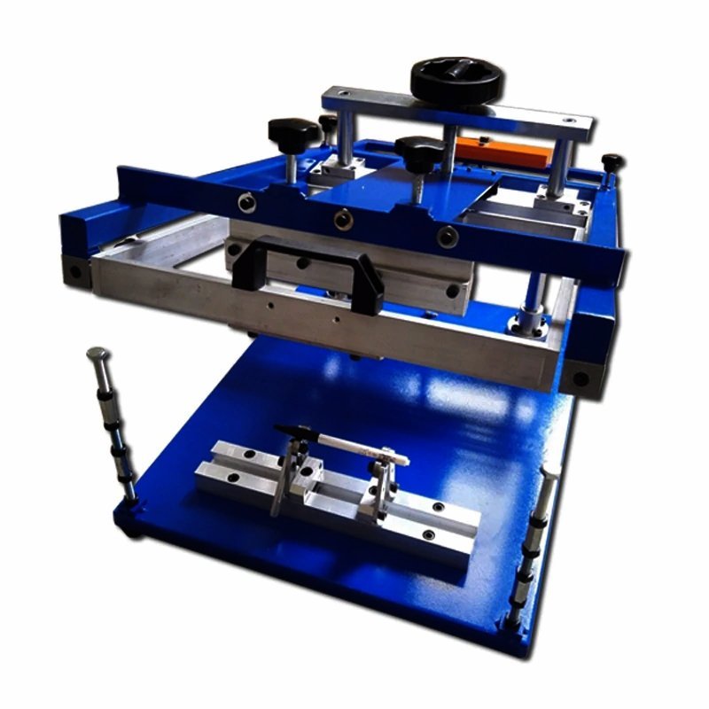 Blue tabletop screen printing machine