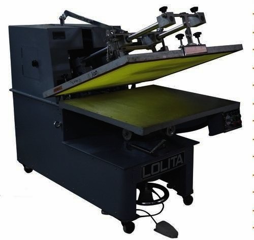 Flatbed screen printing machine with lifting frame